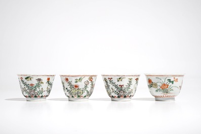 Quatre tasses et soucoupes en porcelaine de Chine famille verte, Kangxi